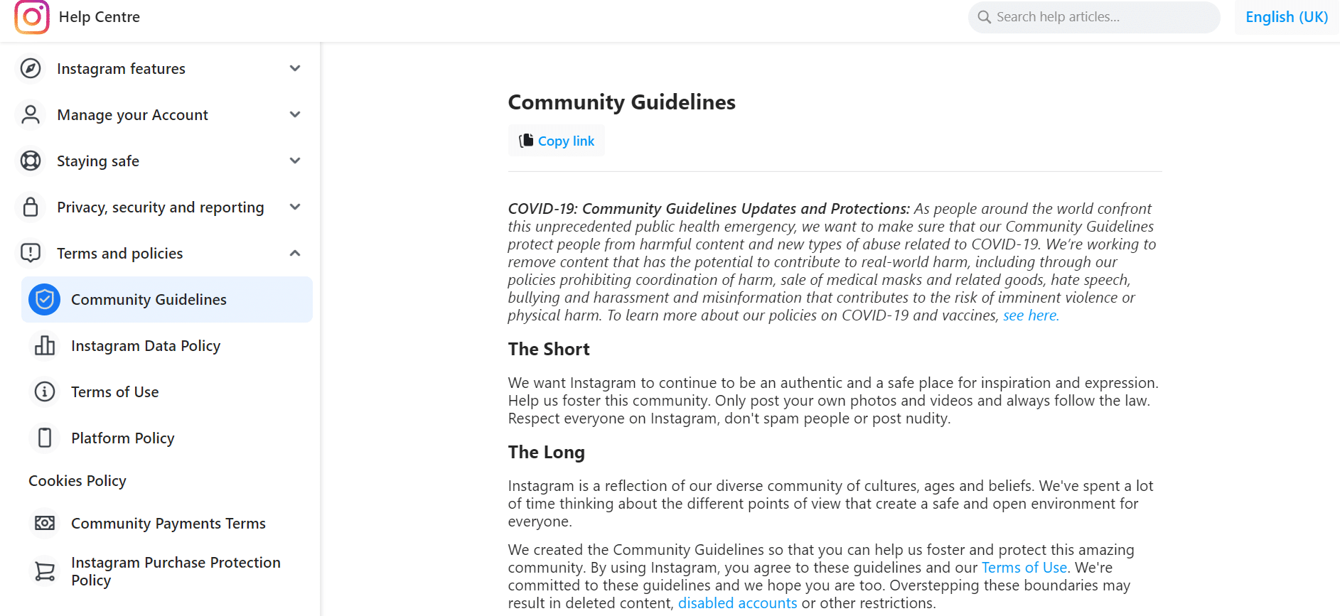 Instagram community guidelines