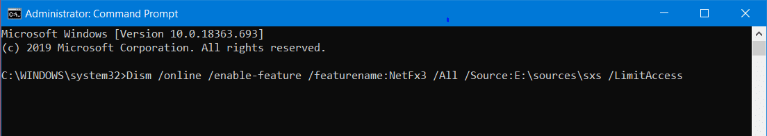 Install .NET Framework 3.5 using Windows 10 Installation Media
