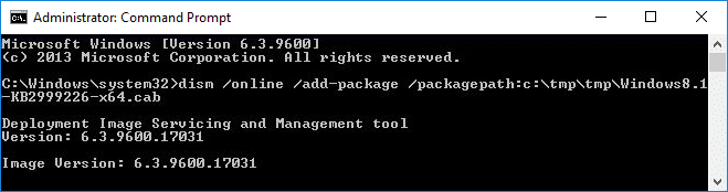 Installige Windows8.1-KB2999226-x64.msu