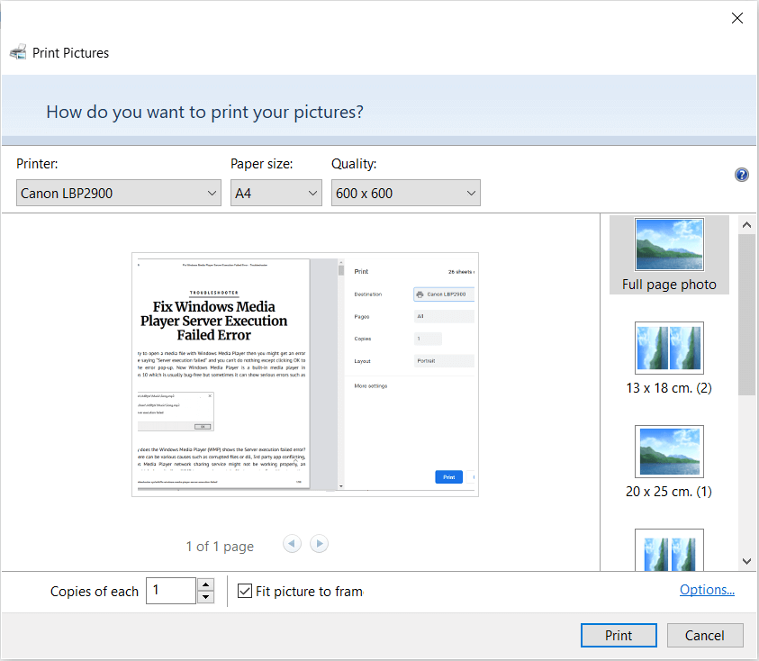 Instead of PDF file try to print a text or images file