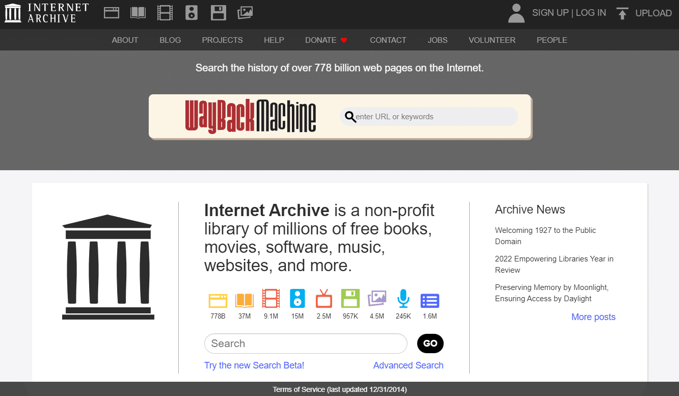 Internet Archive website