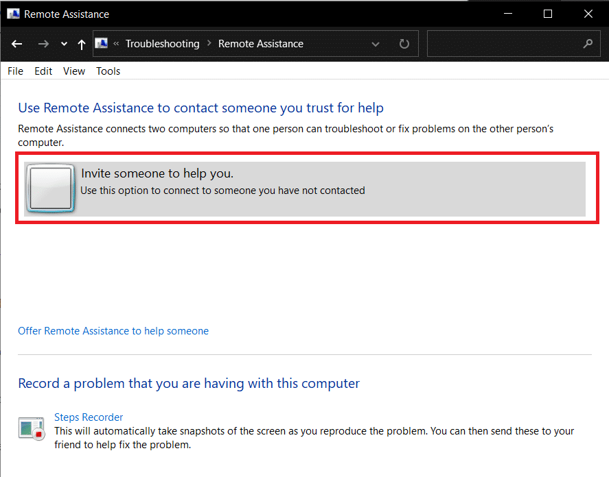 Invite someone to help you | Fix: Remote Desktop Won’t Connect in Windows 10