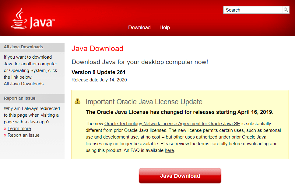 Java Download to Fix javascript:void(0) Error