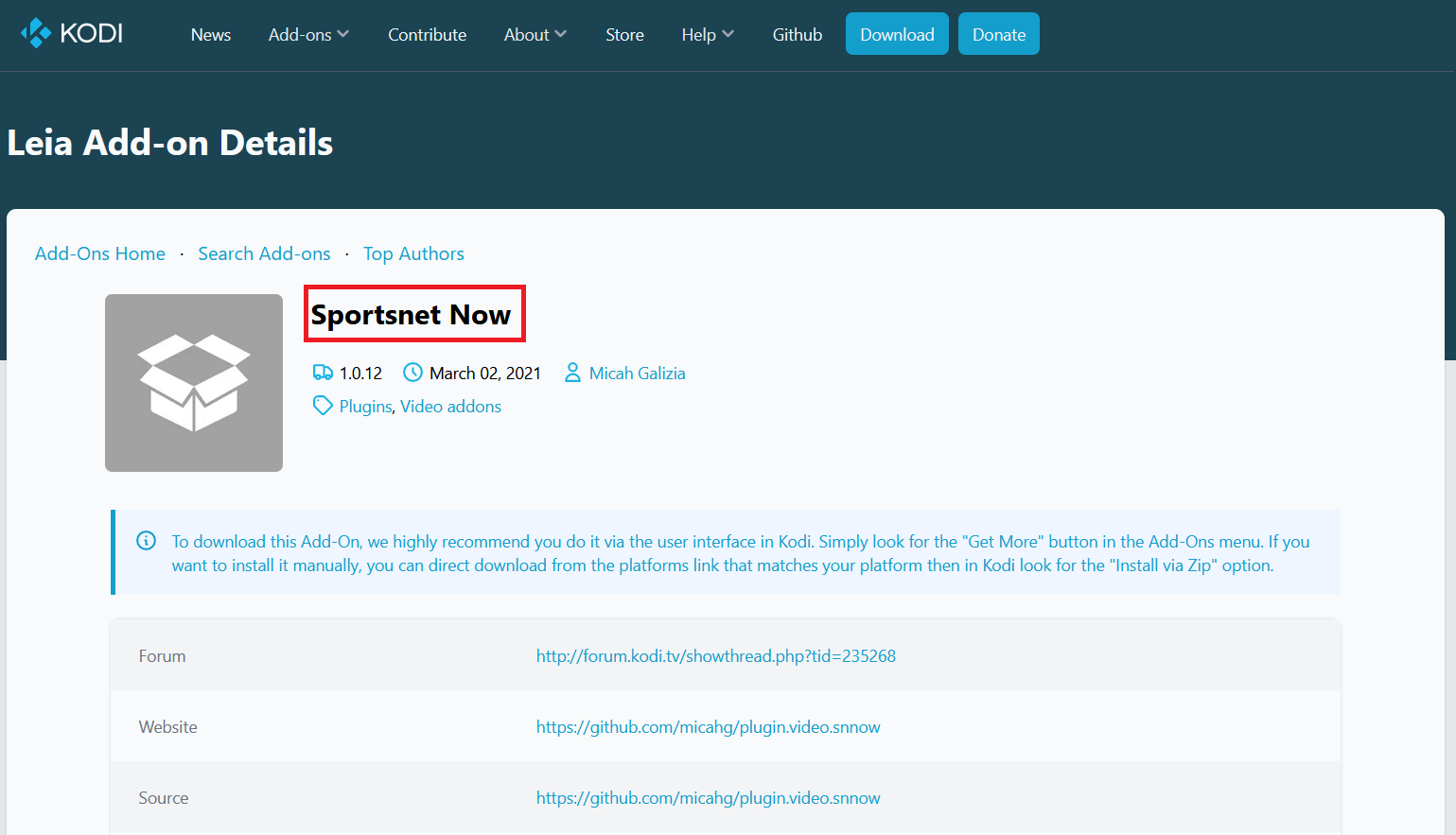 Kodi addon Sportsnet Now