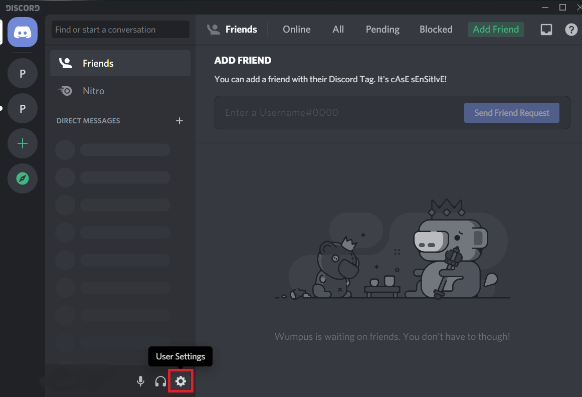 Launch Discord and click on the User Settings icon | Fix Can’t Hear People on Discord