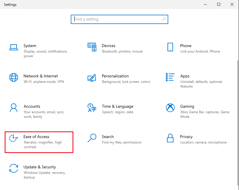 Launch Settings and navigate to the Ease of Access | Fix keyboard Input lag in Windows 10