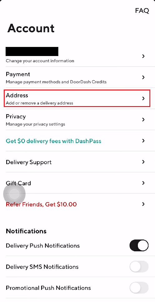 Launch the DoorDash app and tap on the profile icon - Address