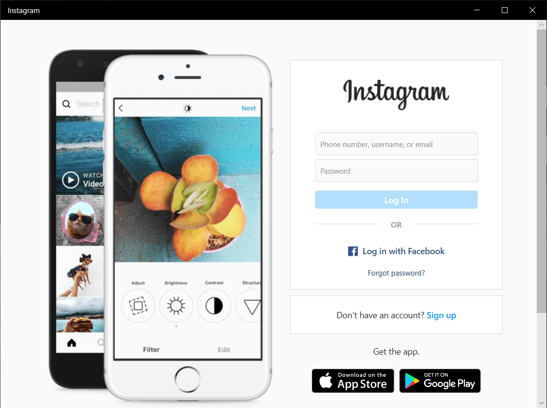 Ka billow app-ka Instagram-ka Windows 10