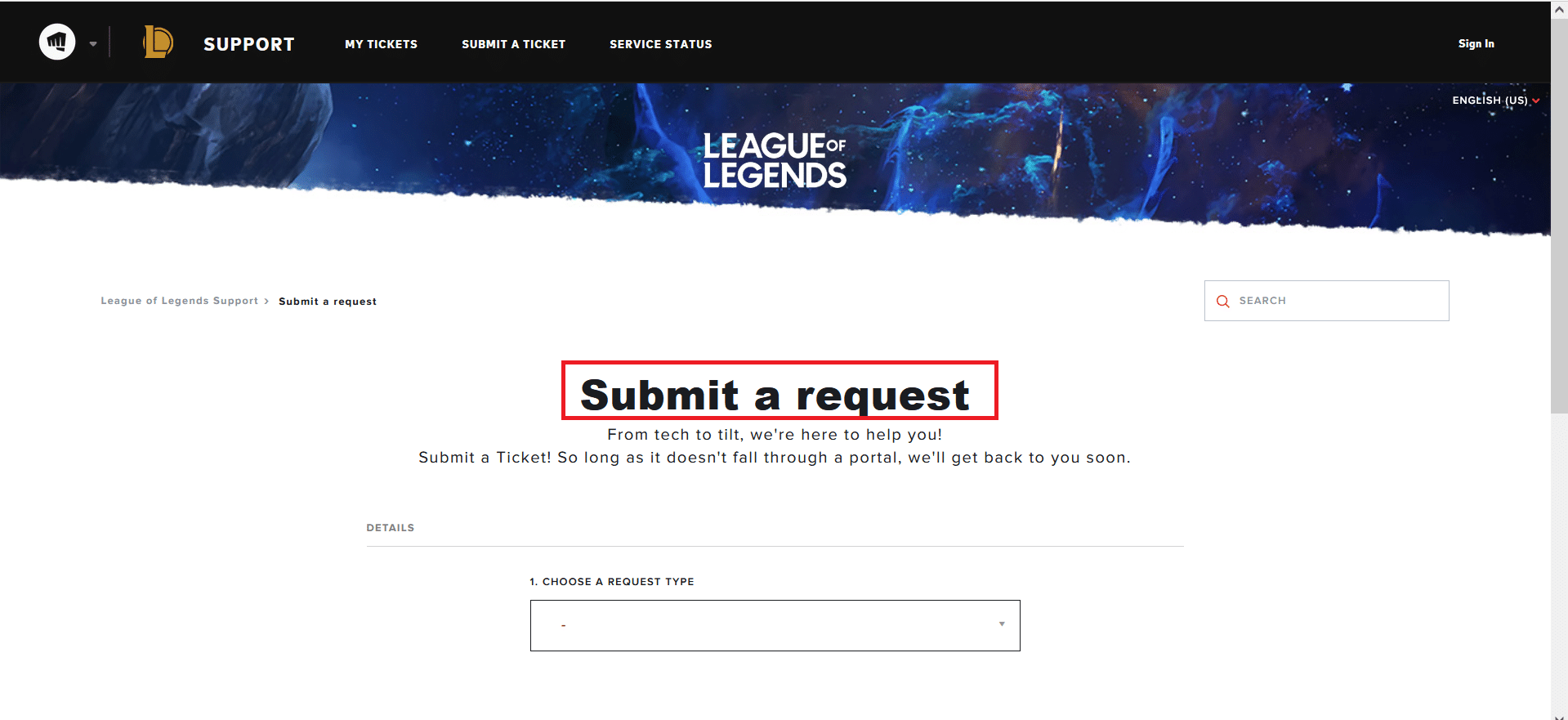 League of Legends Submit a Request