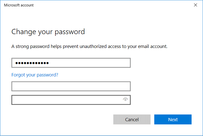 Leave the new password field empty and click Next