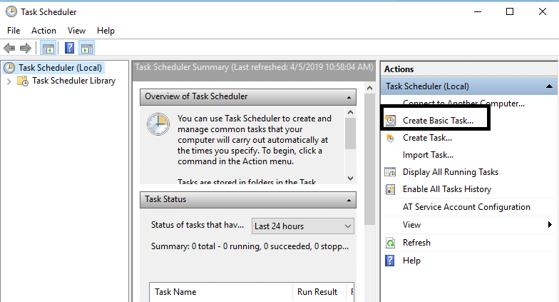 Locate Create Basic Task option and Click on it