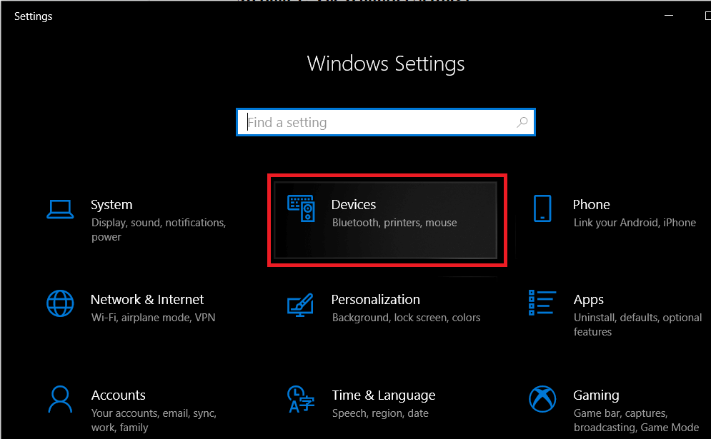 Locate Devices in Windows Settings and click on the same to open
