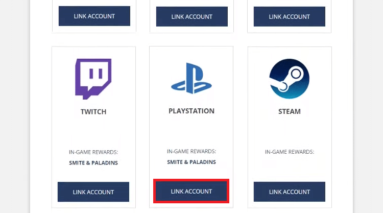 Locate the PS4 tab from the list and click on LINK ACCOUNT