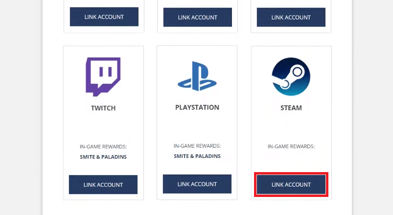 Locate the Steam platform tab from the list and click on LINK ACCOUNT