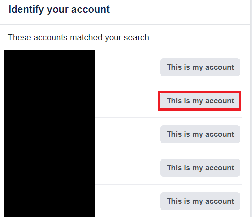 Locate your account and click on This is my account from it | How to Change Phone Number on Facebook