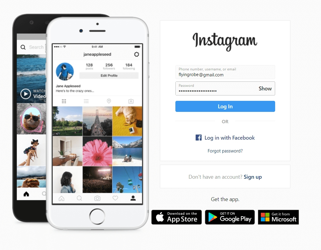 Log in to your account with Instagram.com