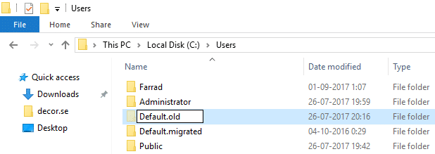 Войдите на компьютер с проблемами, затем в разделе C:Пользователи переименуйте папку по умолчанию в Default.old.