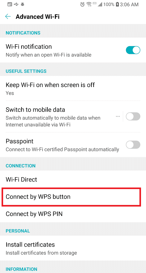 Look for the Connect by WPS Button option and tap on it | Share Wi-Fi without revealing Password