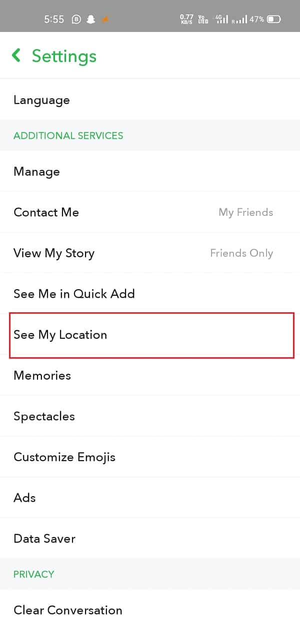Look for the ‘See my location’ menu and open it