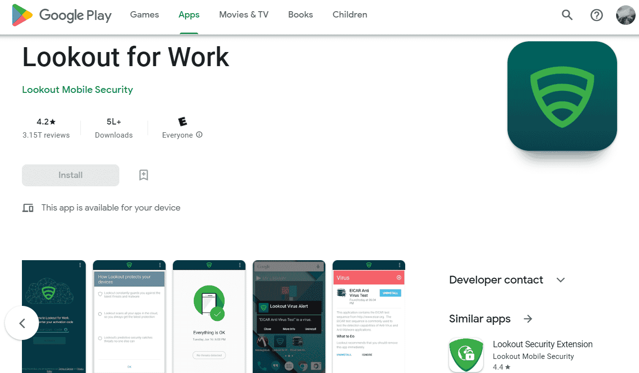 Lookout for Work Play Store