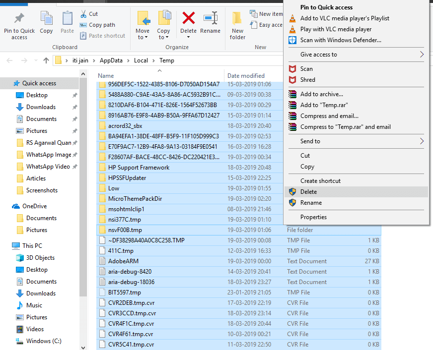 Lots of folders will appear. Delete all the files