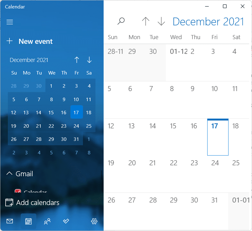 Mail and Calendar Windows 11