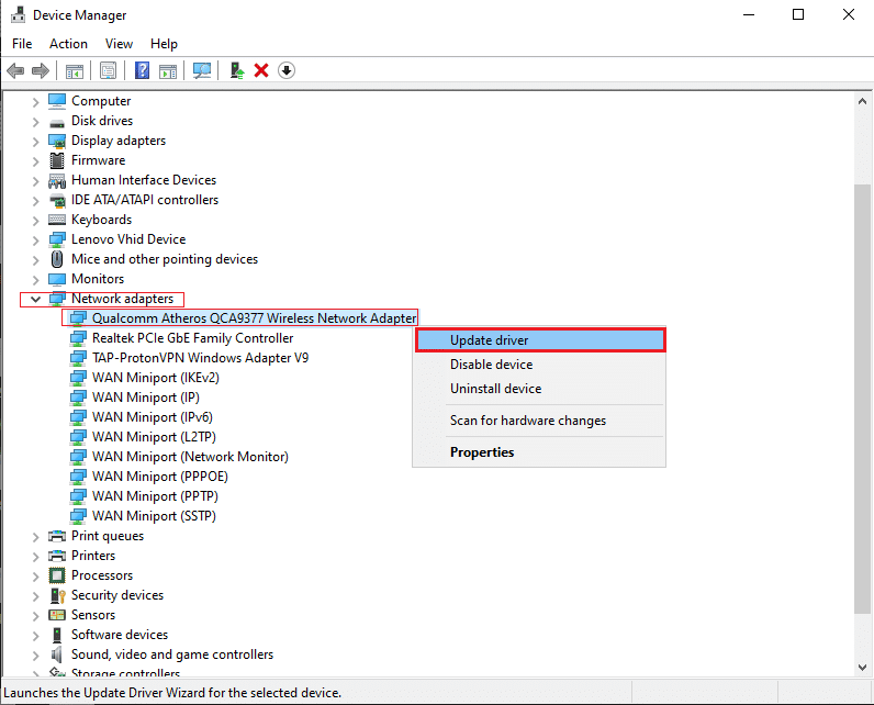 Make a right-click on your Network driver and click on Update driver