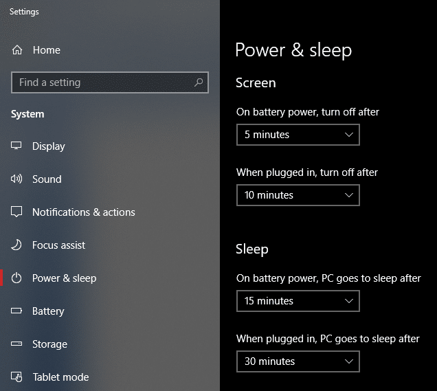 Make sure that your system’s Sleep setting is set accordingly