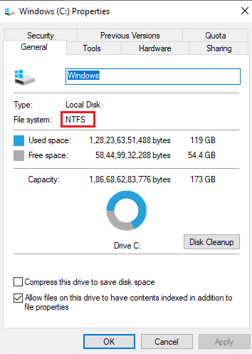 Make sure the C drive is in an NTFS format and not FAT32 format