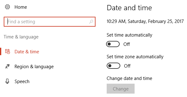 Make sure the toggle for Set time zone automatically is set to disable
