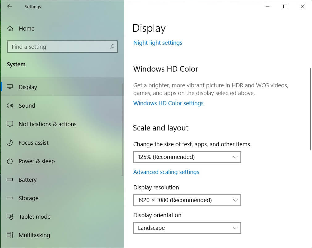 Make sure to change the size of text, apps, and other items to 150% or 100% | Change DPI Scaling Level for Displays in Windows 10