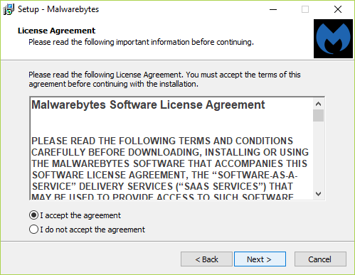 Make sure to check mark I accept the agreement on the License Agreement screen and click Next