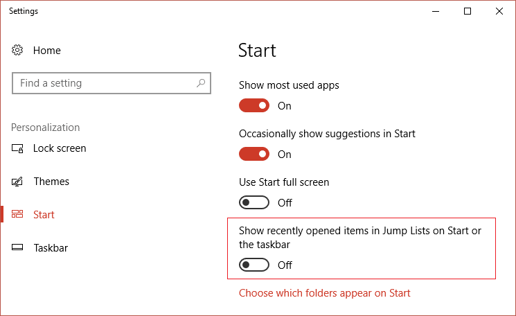 Make sure to turn off the toggle for Show recently opened items in Jump Lists on Start or the taskbar