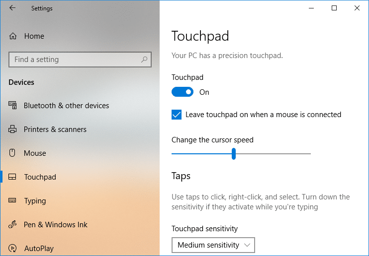 Make sure to turn on the toggle under Touchpad