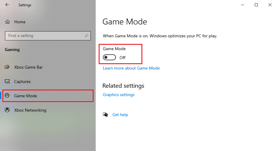 Обязательно выключите переключатель рядом с игровым режимом | Исправить кнопку запуска Windows 10, которая не работает