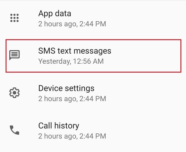Make sure “SMS text messages” is present in the list