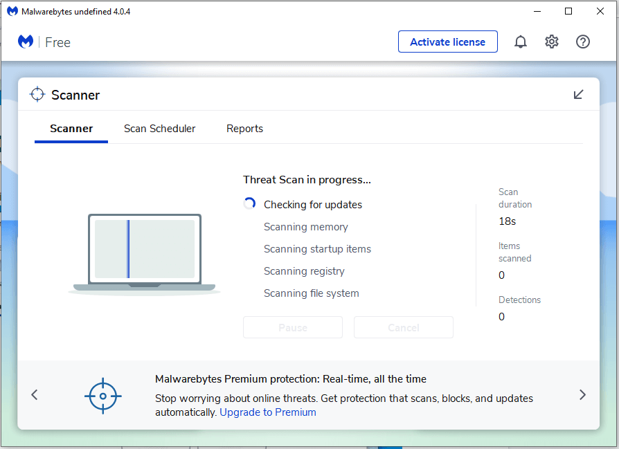 MalwareBytes начнет сканировать ваш компьютер на наличие вредоносных программ и приложений.
