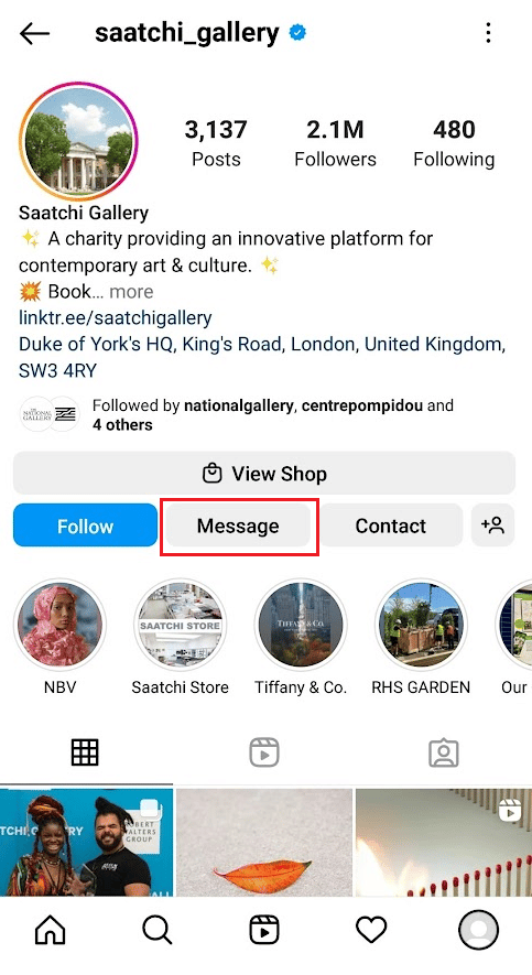 Message option from the desired IG profile page to open the DM window | How to Get Someones Phone Number from Instagram