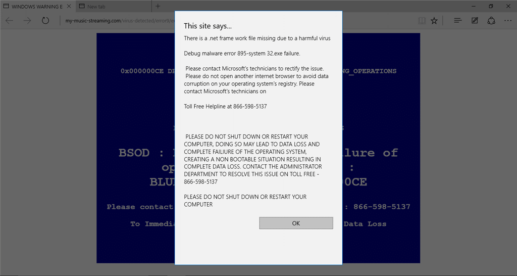 Microsoft Edge is in a frozen Blue screen