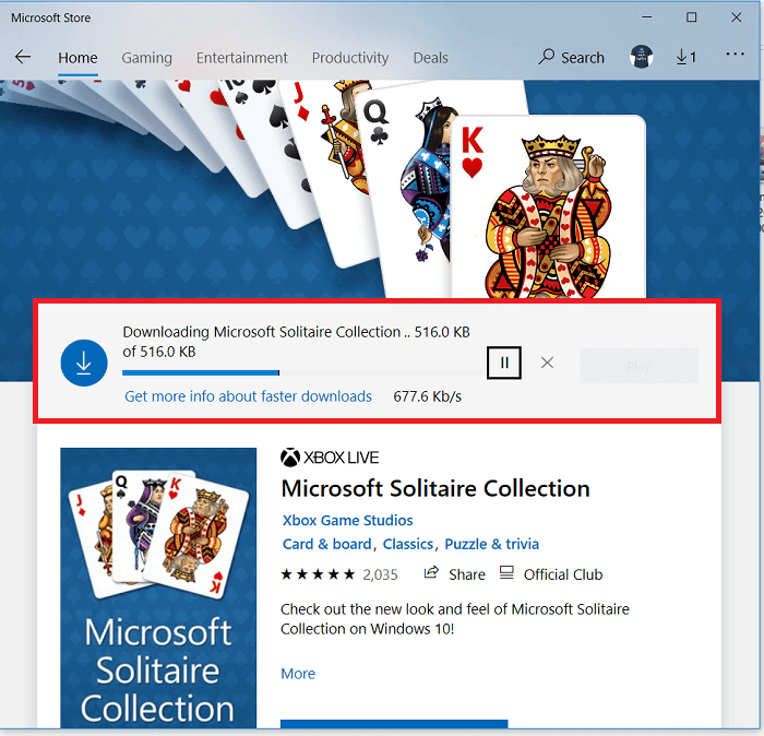 Microsoft Solitare Collection game will start downloading into your PClaptop.