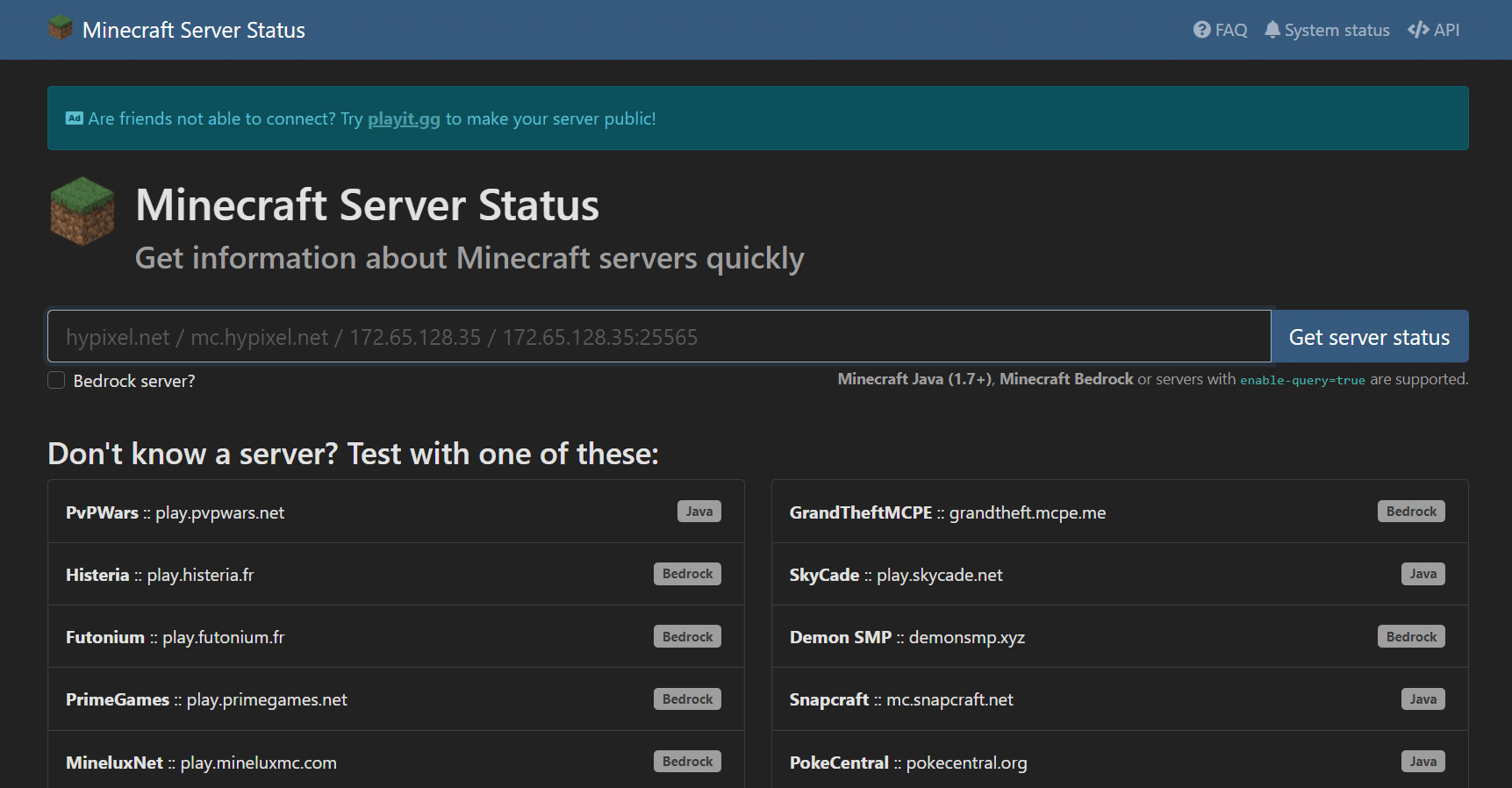 Minecraft Server Status page. Fix Minecraft Connection Timed Out No Further Information Error