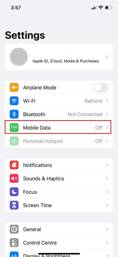 Mobile data setings iphone