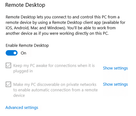 More options to configure Remote Desktop connections | Enable Remote Desktop on Windows 10