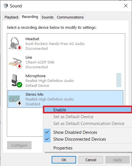Move to the Recording tab