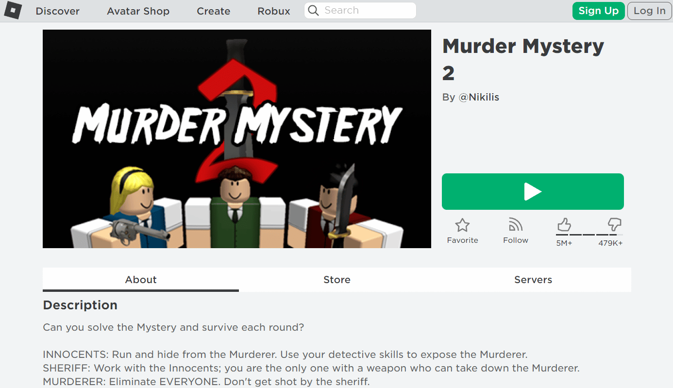 Το παιχνίδι Murder Mystery 2 Roblox