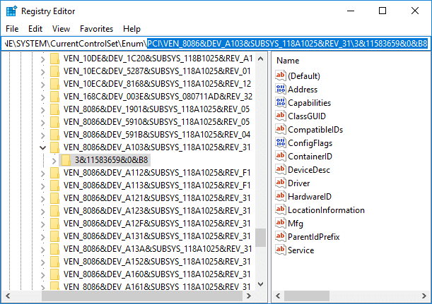 Navigate to AHCI Controller then the Random Number under Registry Editor