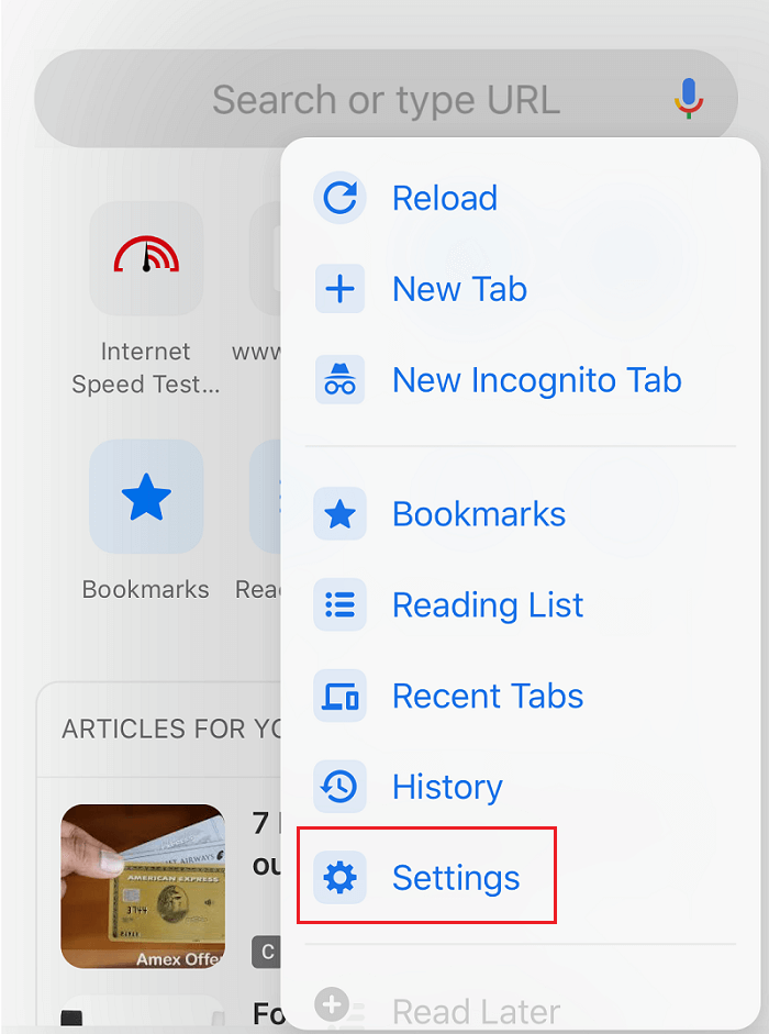 Navigate to Chrome browser then click on Settings