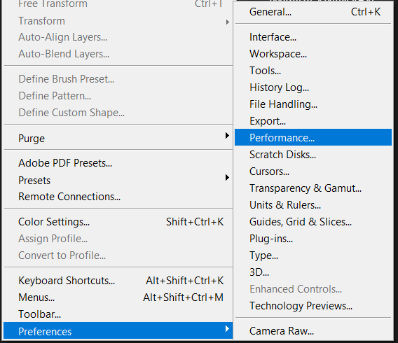 Navigate to Preferences then select Performance