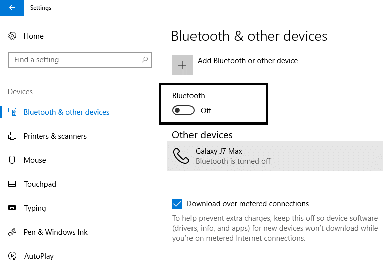 Navigate to Settings-Devices-Bluetooth and then turn it off | Fix Mobile hotspot not working