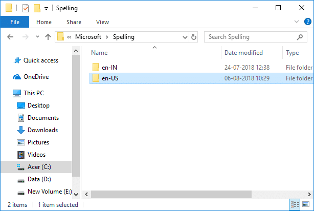 Navigate to Spell Checking Dictionary in Windows 10